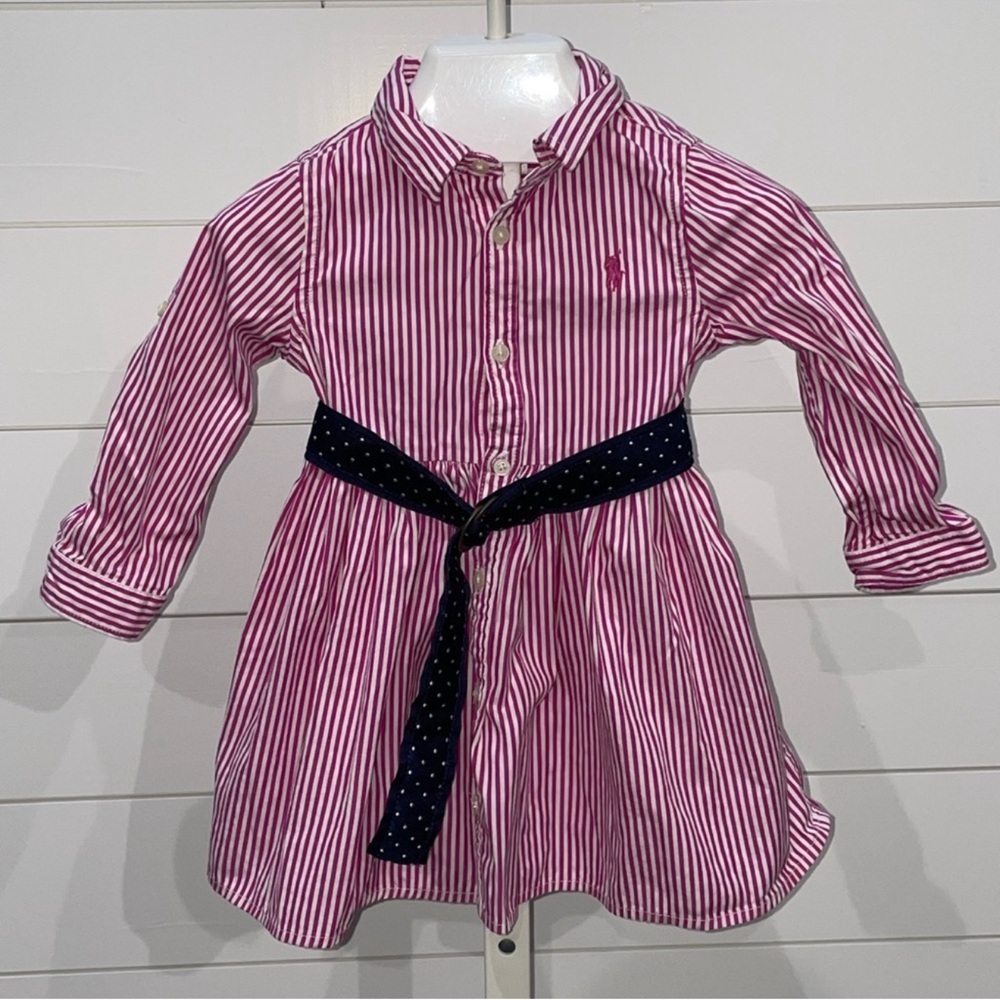 Ralph Lauren Pink Striped Dress with Navy Belt